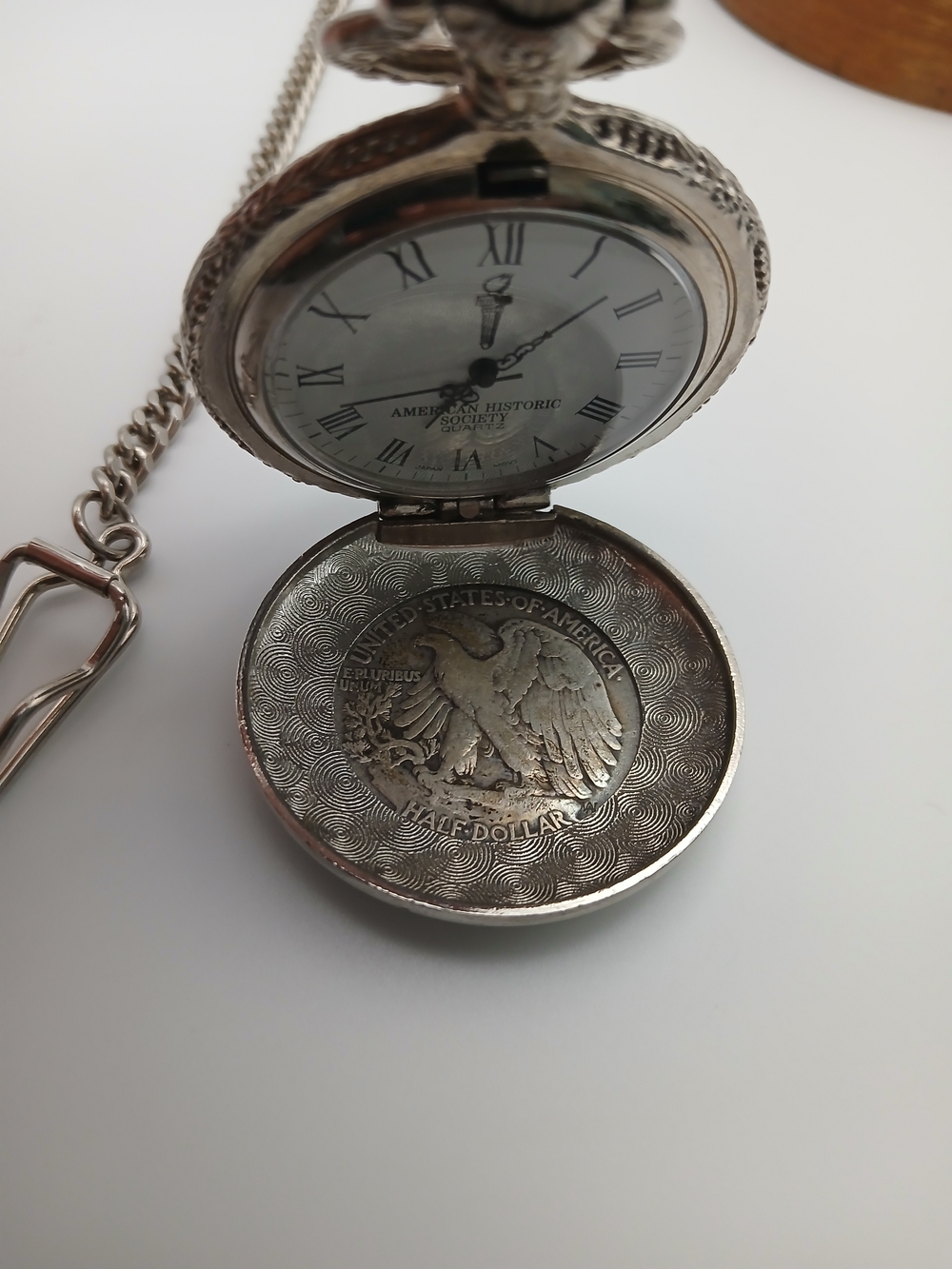 American Historic Society Quartz Pocket Watch Walking Liberty Half Dollar Style - Picture 2 of 6
